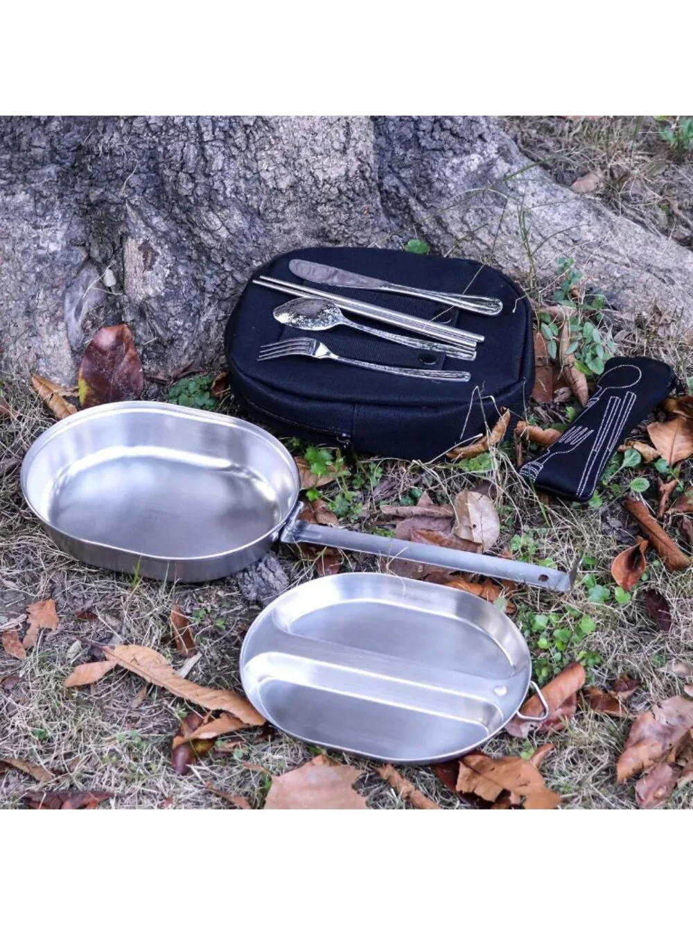 Stainless Steel Military Mess Kit Plate Set for Camping, Hiking, BBQ & Picnic